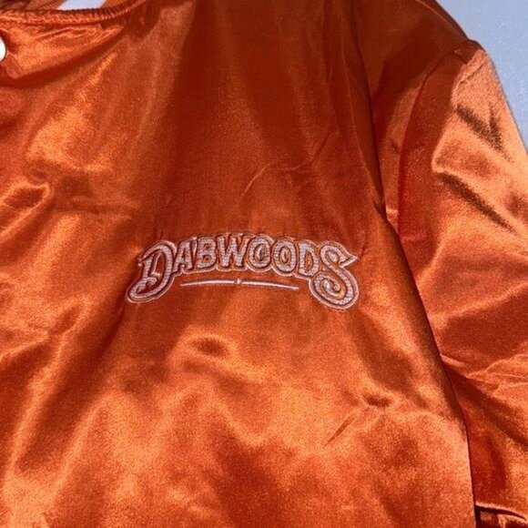 Dabwoods Orange Satin Bomber Jacket With Striped Ribbed Trim & Snap Buttons - Picture 6 of 12